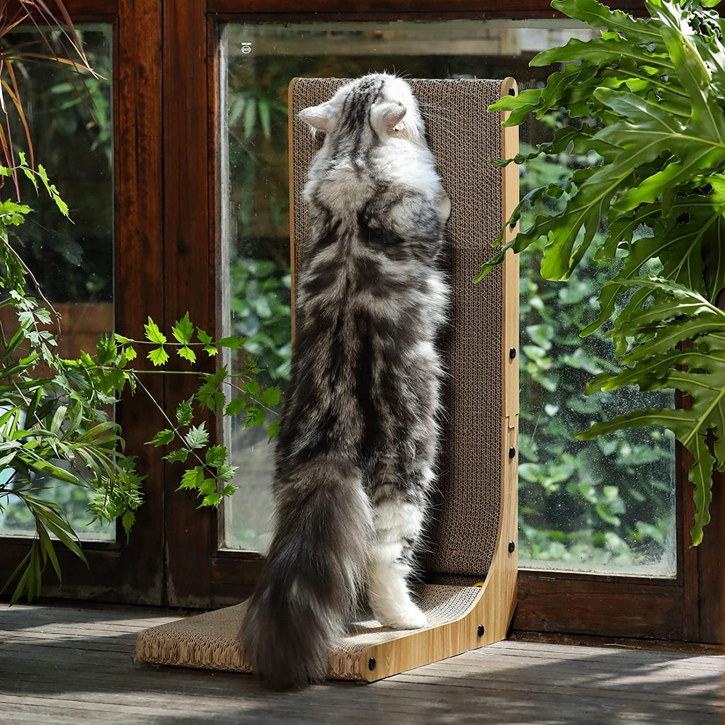 Cat Scratcher, 26.8 Inch L Shape Cat Scratch Pad Wall Mounted, Cat Scratching Cardboard with Ball Toy for Indoor Cats, Large Size