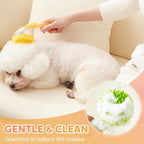 Dog Bath Brush, 2 in 1 Pet Grooming Bath Massage Brush with Soap and Shampoo Dispenser Soft Silicone Bristle Dog Scrubber for Long Short Haired Dogs Cats Shower-Yellow